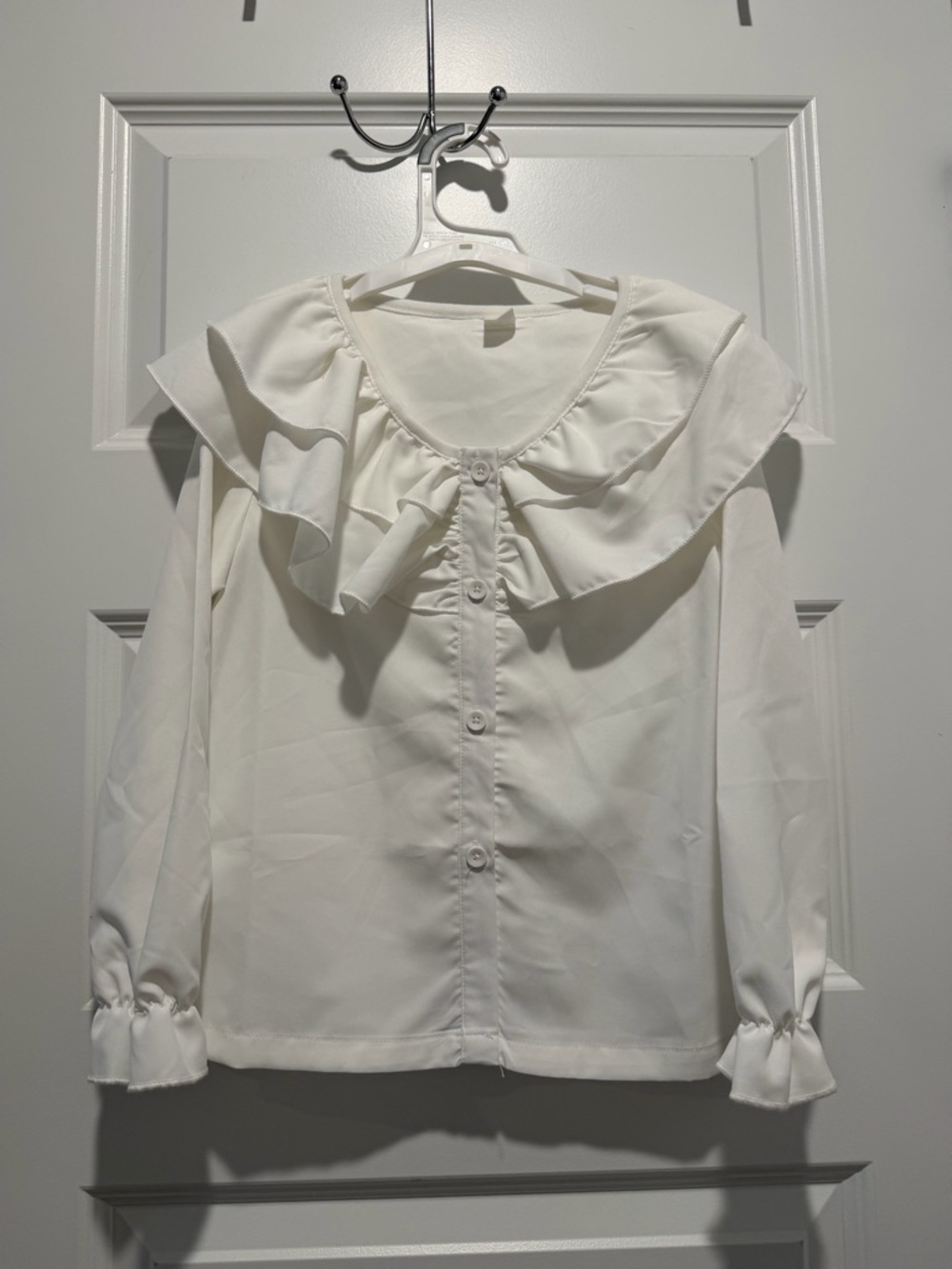 SHEIN White Ruffle Collar Button-Front Top